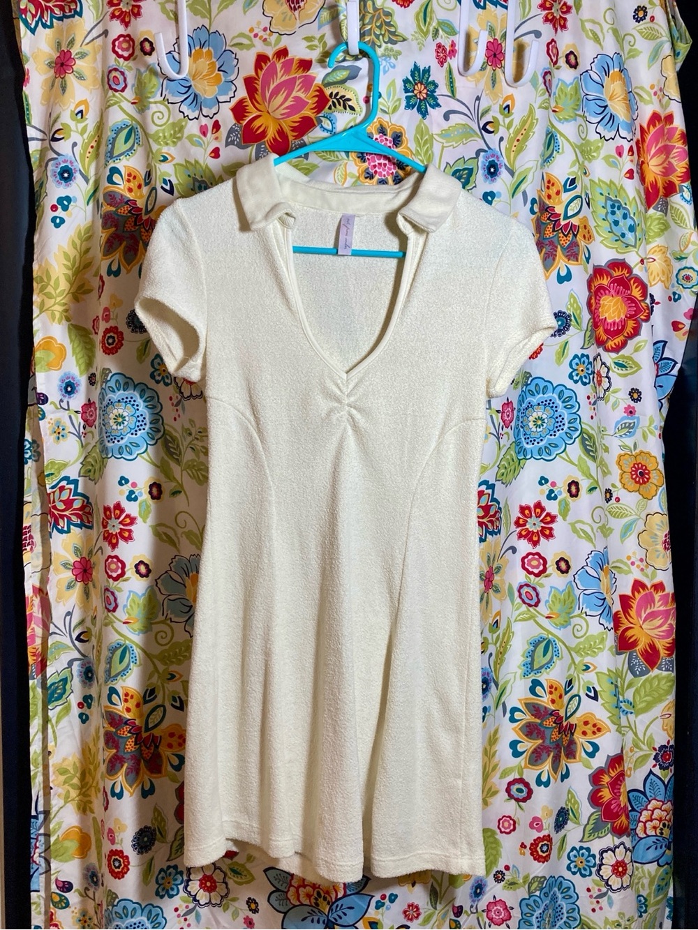 Urban Outfitters Out From Under Cream Short-Sleeve Collared Mini Dress Size S